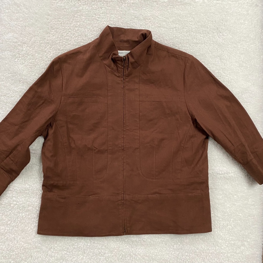 Coldwater Creek Linen+ 3/4 Split Sleeve Full Zip Jacket Multi Pocket Size P12